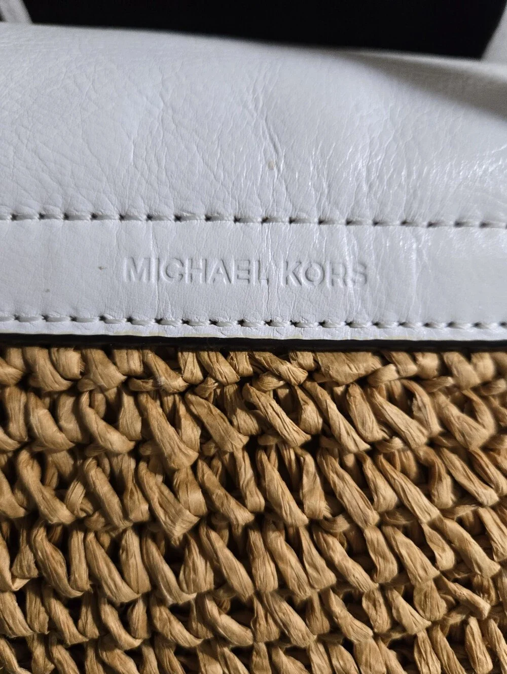 Michael Kors Naomi White Leather Trim Natural Straw Tote